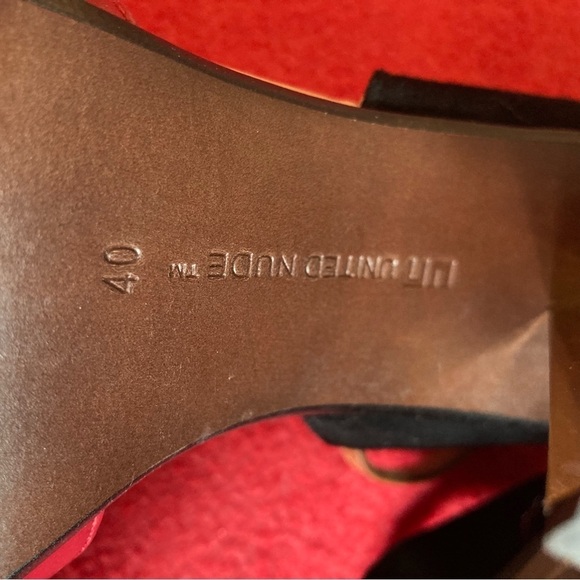 UNITED NUDE Sz 40 Rounded Toe Leather Suede Ankle Strap Golden Heel Shoes Heels - Picture 9 of 10